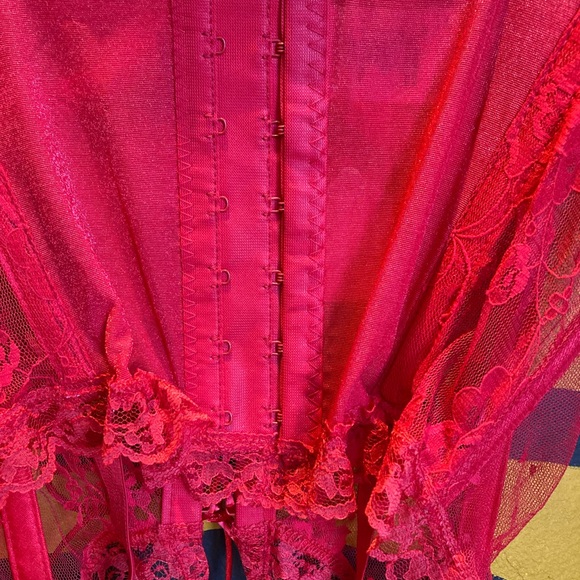 Shirley vintage red teddy lingerie bustier top lace up front sheer. Lace. 38 - Picture 9 of 9
